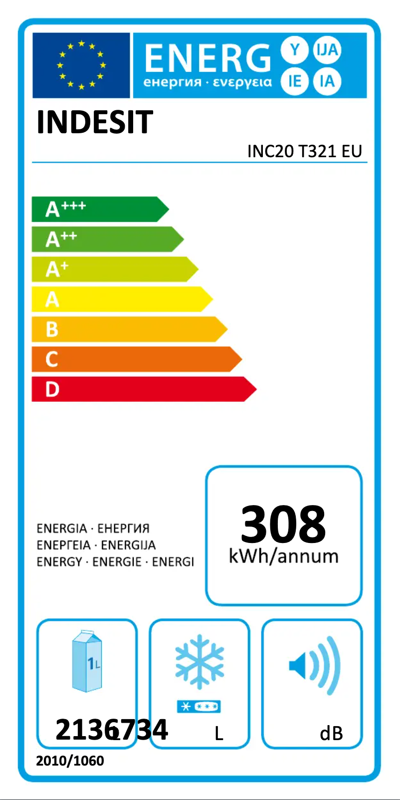 Página 1 del manual Etiqueta energética Indesit INC20 T321