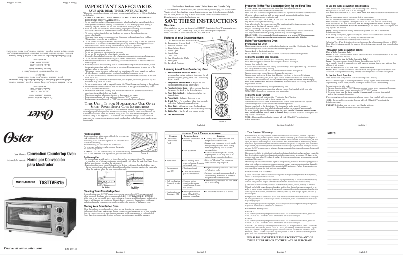 Page 1 de la notice Manuel utilisateur Oster TSSTTVF815