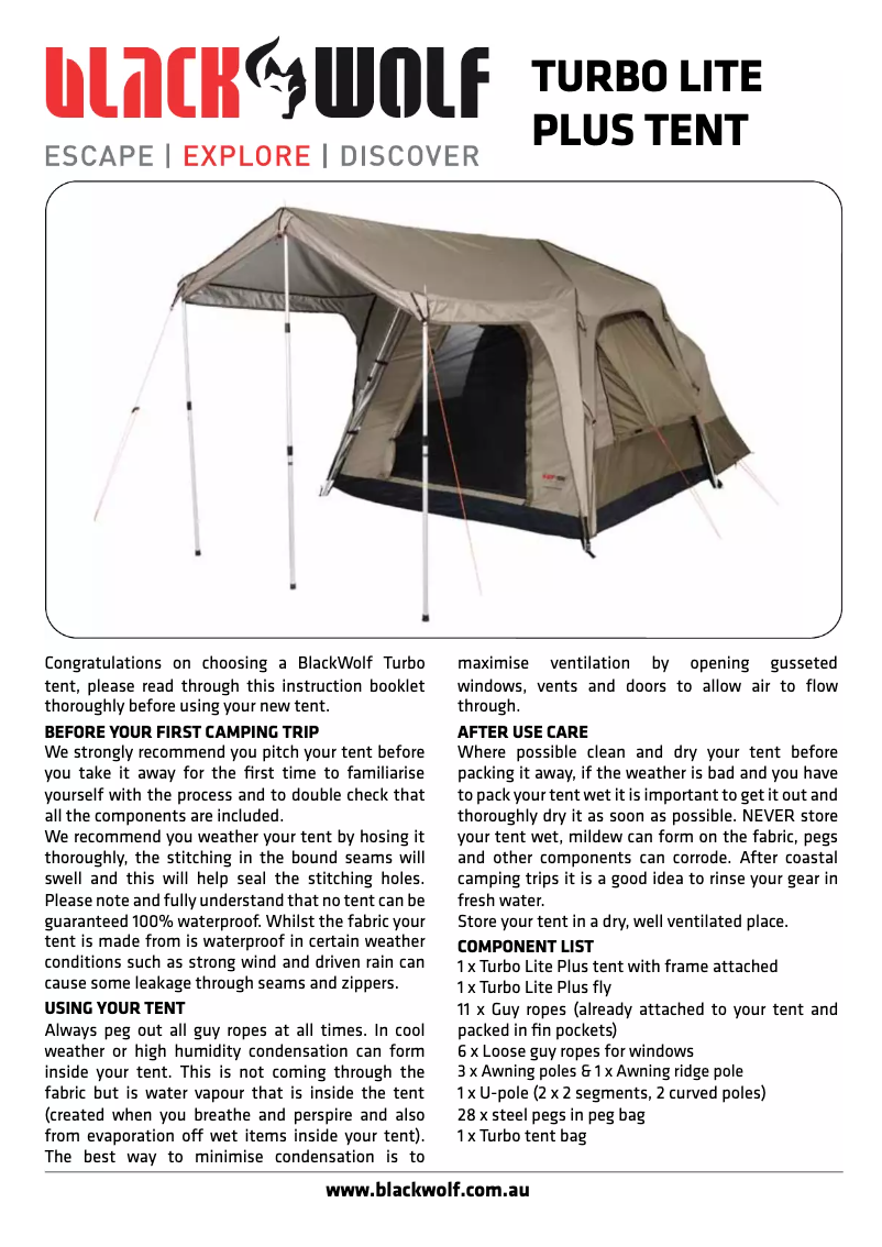 Page 1 de la notice Manuel utilisateur Black Wolf Turbo Lite Plus 300