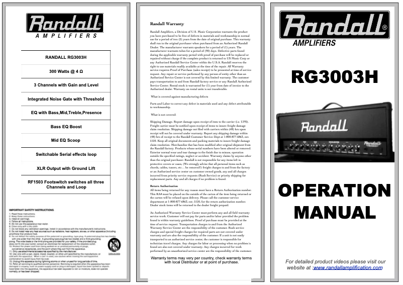 Página 1 del manual Manual de usuario Randall RG3003H