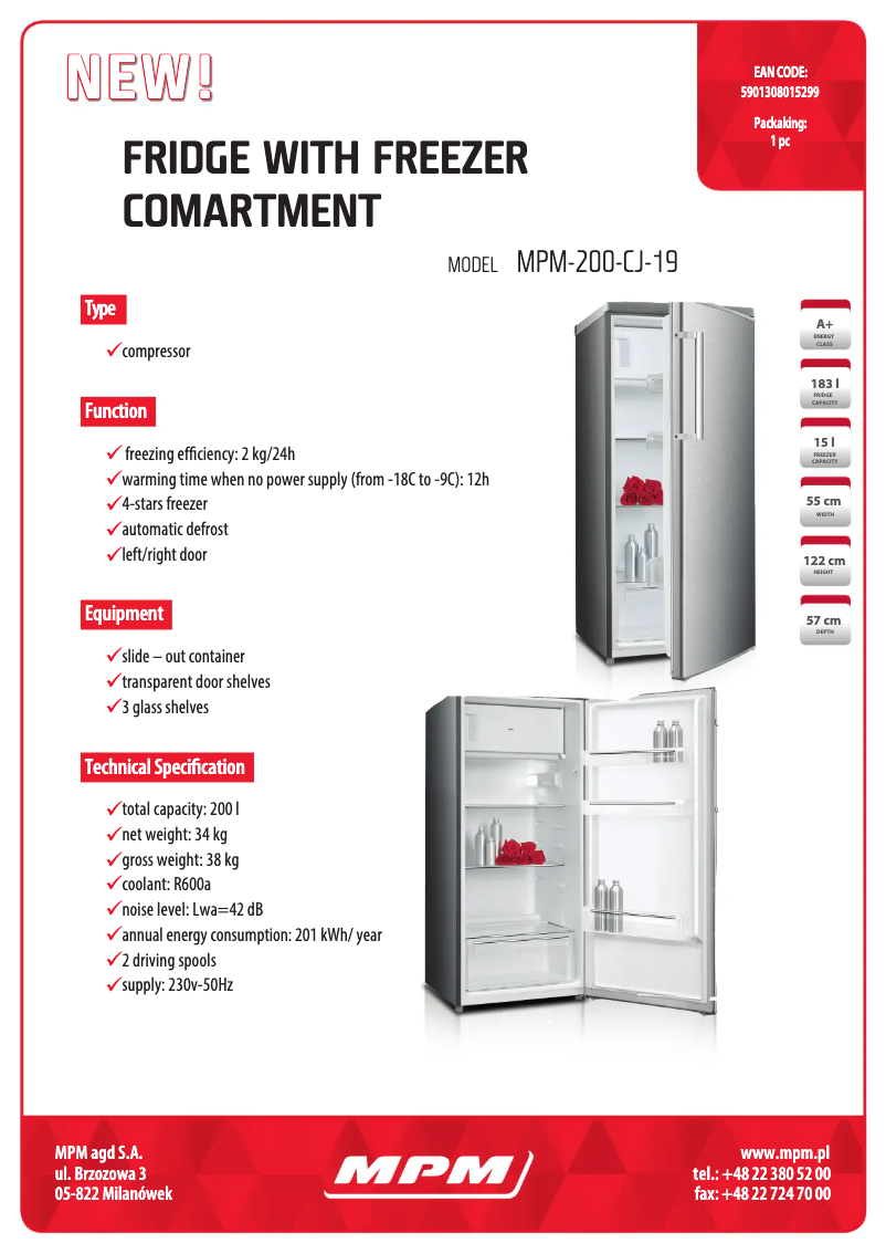Page 1 de la notice Fiche technique MPM MPM-200-CJ-19