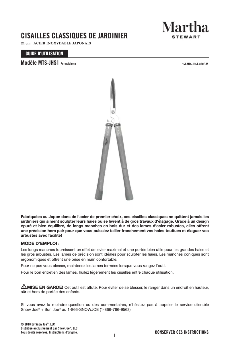 Page 1 de la notice Manuel utilisateur Martha Stewart MTS-JHS1