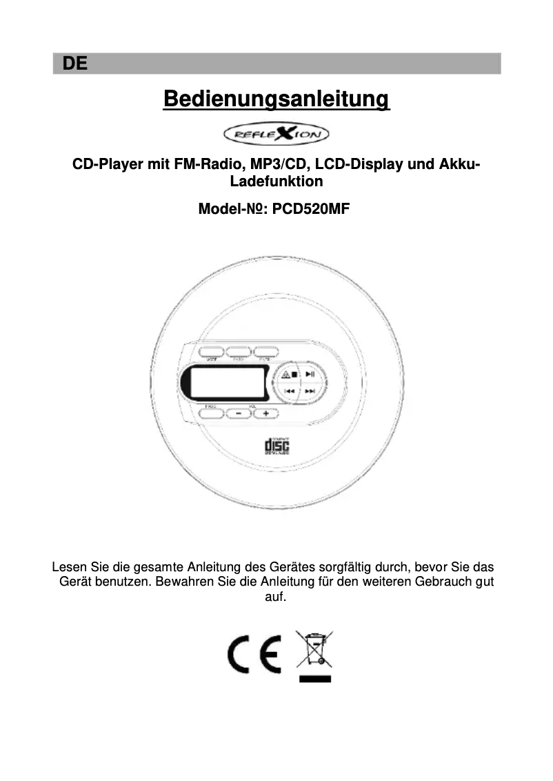 Page 1 de la notice Manuel utilisateur Reflexion PCD520MF