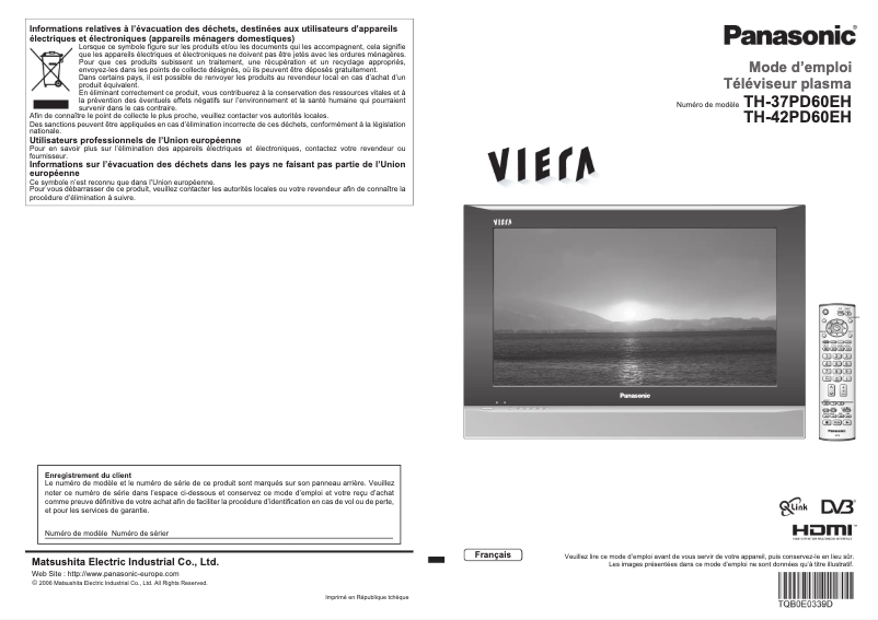 Page 1 de la notice Manuel utilisateur Panasonic TH-42PD60EH