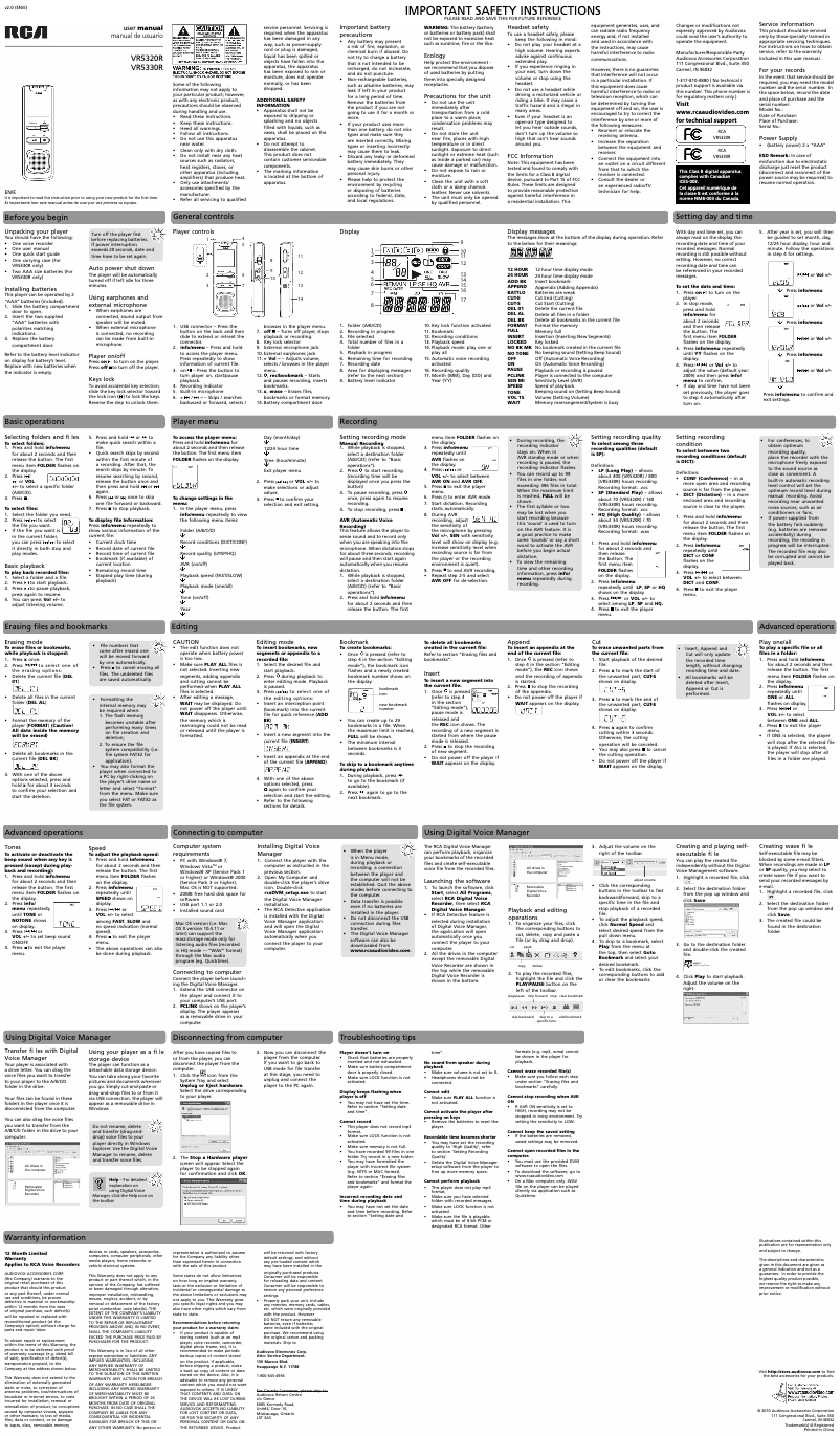 Page 1 de la notice Manuel utilisateur audiovox VR5330R