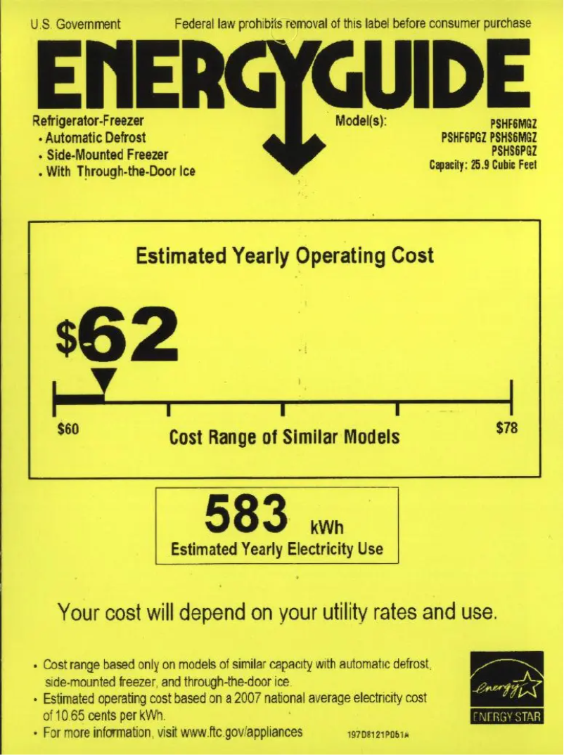 Página 1 del manual Etiqueta energética GE PSHF6MGZCC