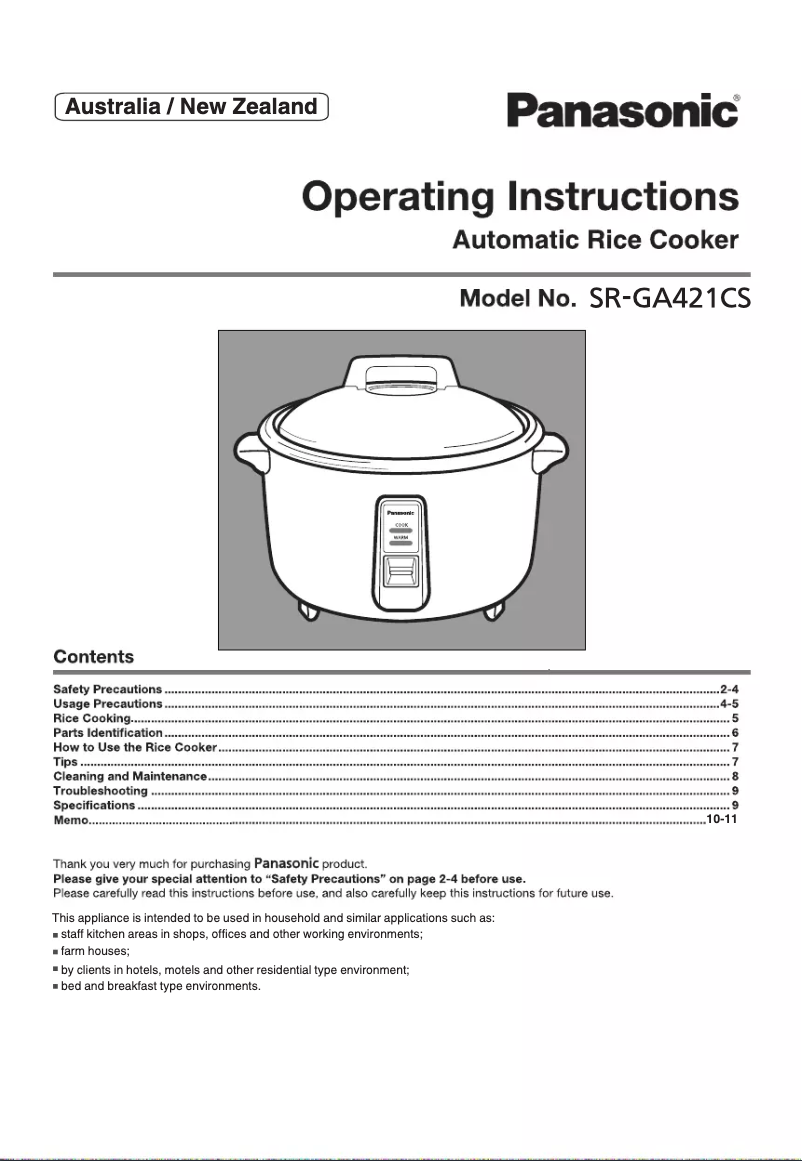 Page 1 de la notice Manuel utilisateur Panasonic SR-GA421CS