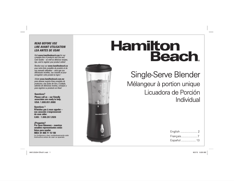 Page 1 de la notice Manuel utilisateur Hamilton Beach 51126