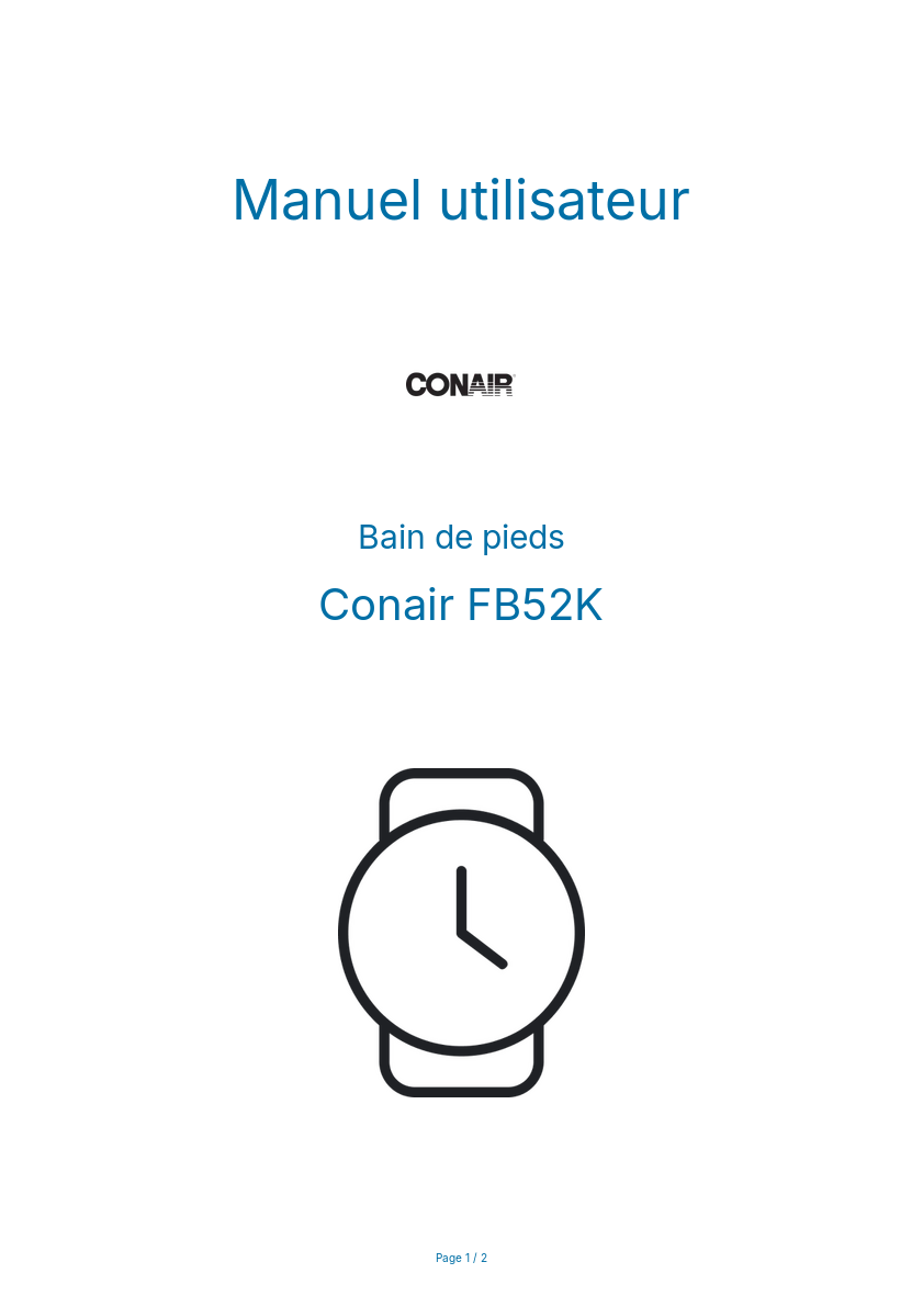 Page 1 de la notice Manuel utilisateur Conair FB52K