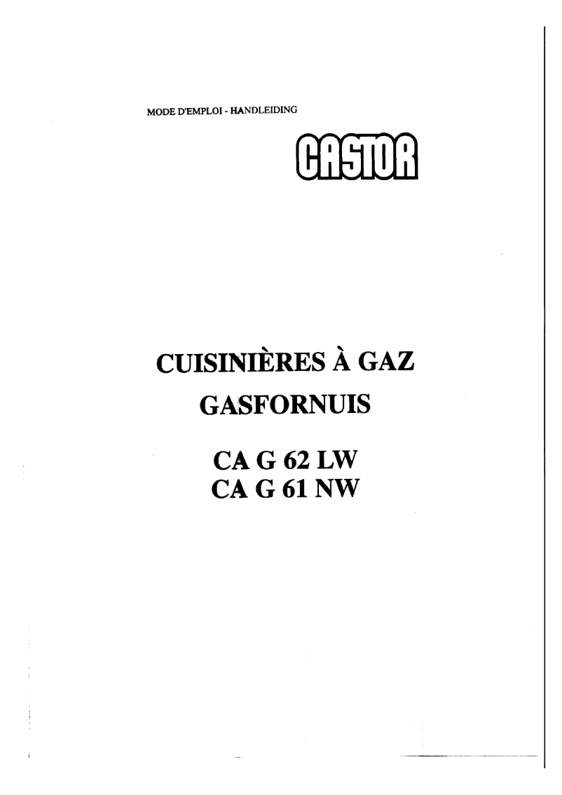 Page 1 de la notice Manuel utilisateur Castor CA G 62 LW