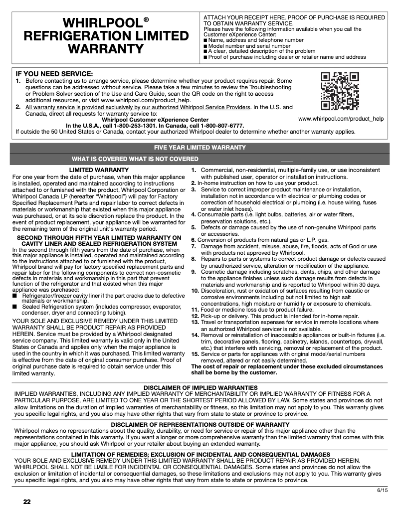 Página 1 del manual Manual de instrucciones Whirlpool WRF532SMHZ