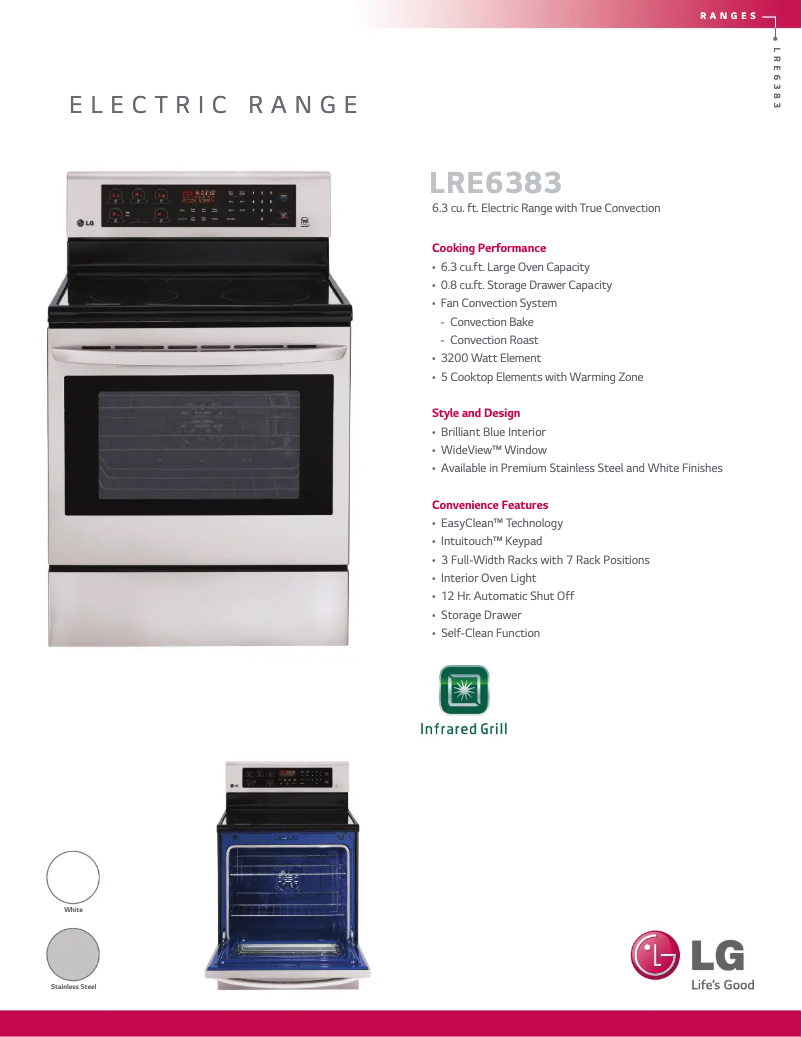 Page 1 de la notice Fiche technique LG LRE6383SW