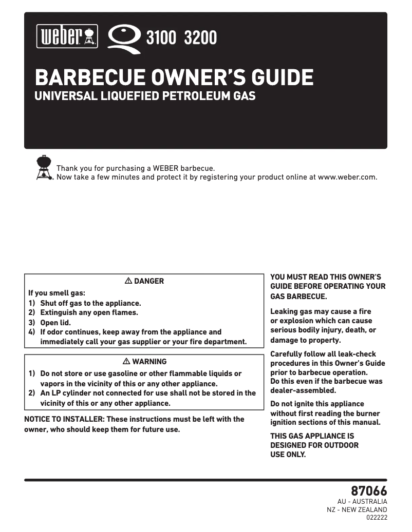Page 1 de la notice Manuel utilisateur Weber Q300