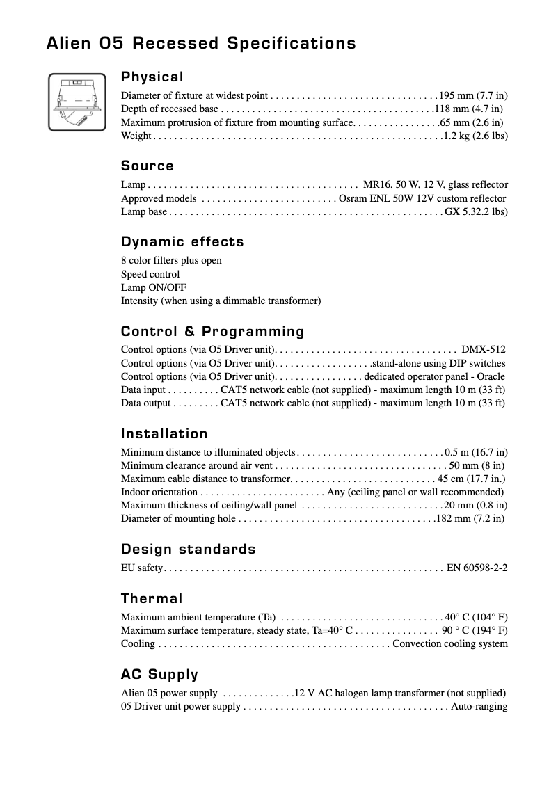 Page 1 of the manual Technical Sheet Martin Alien 05