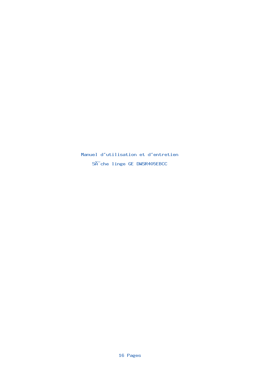 Page 1 de la notice Manuel d'utilisation et d'entretien GE DWSR405EBCC