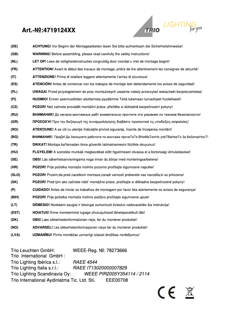 Page 1 de la notice Manuel utilisateur Trio Lighting Lugano 471912479