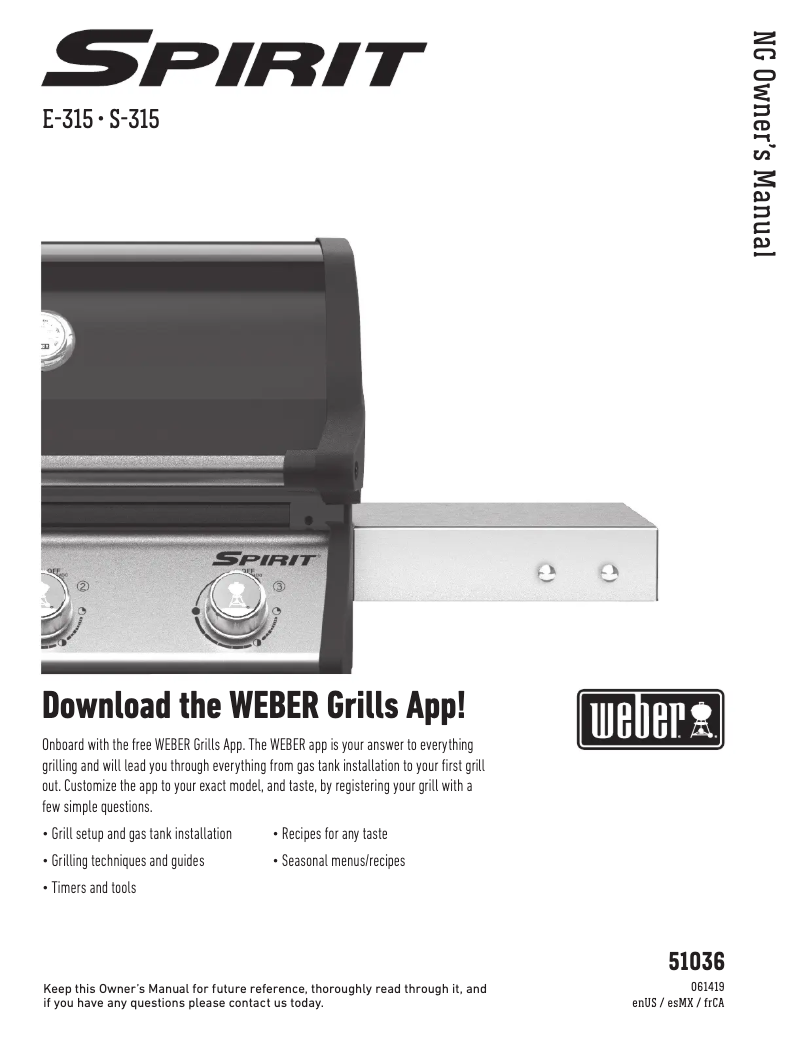 Page 1 de la notice Manuel utilisateur Weber Spirit S-315