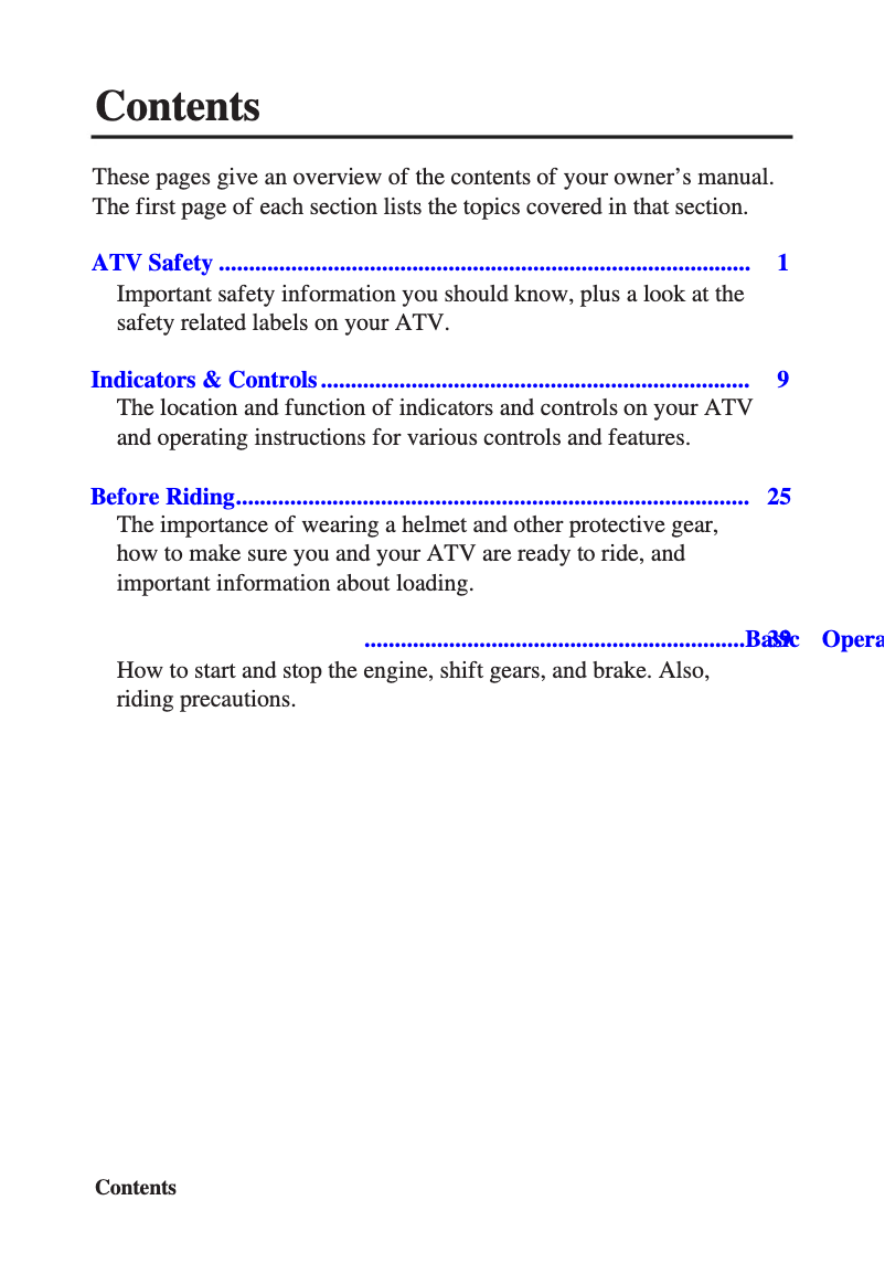 Page 1 de la notice Manuel utilisateur Honda TRX250X (2011)