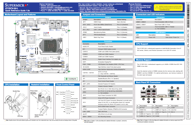 Page 1 de la notice Guide de démarrage rapide Supermicro X11SCV-L