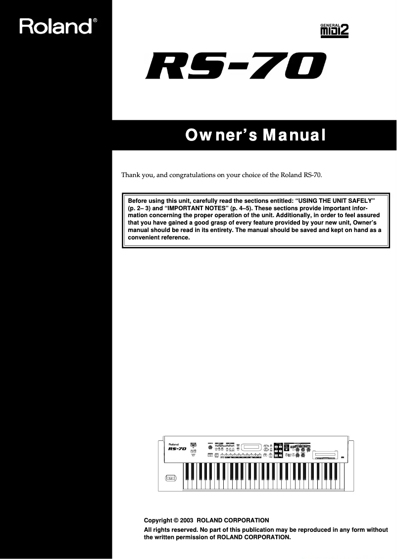 Page 1 de la notice Manuel utilisateur Roland RS-70
