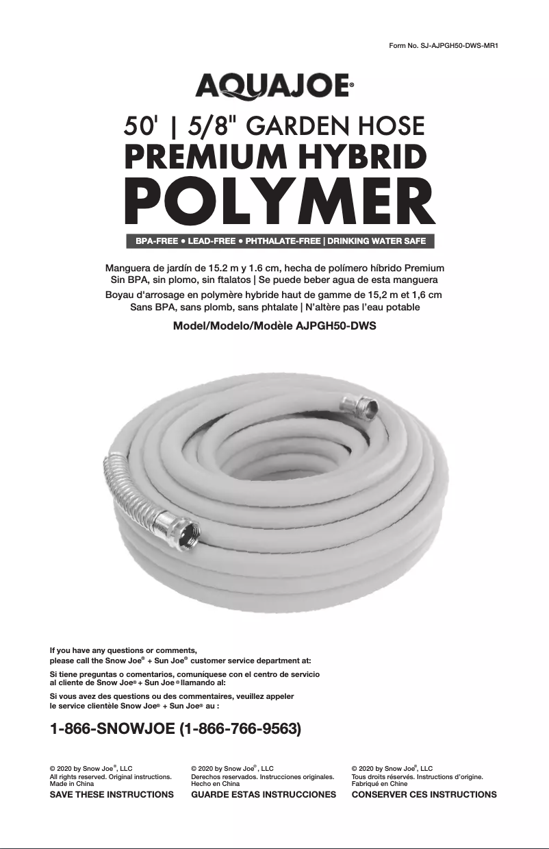 Page 1 de la notice Manuel utilisateur Aqua Joe AJPGH50-DWS