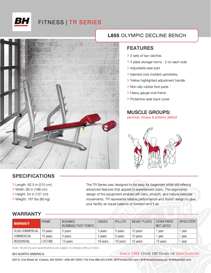 Page 1 of the manual Technical Sheet BH Fitness L855
