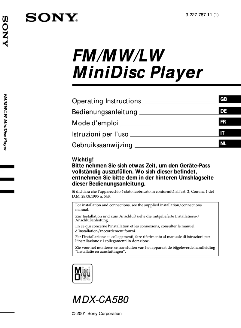 Page 1 de la notice Mode d'emploi Sony MDX-CA580