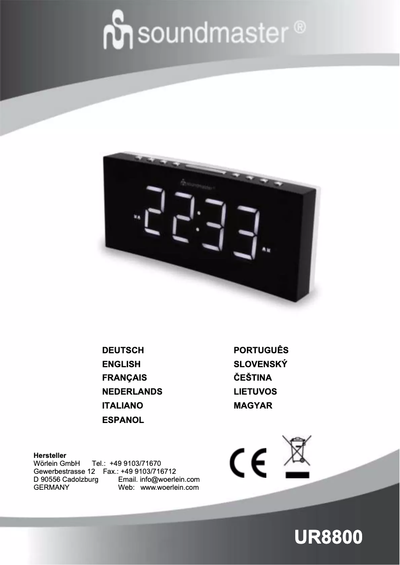 Page 1 de la notice Manuel utilisateur Soundmaster UR8800