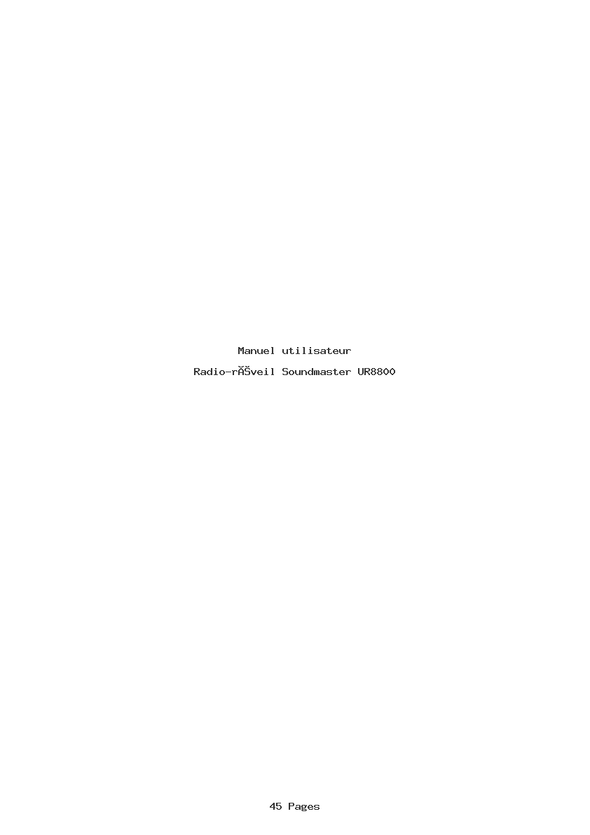 Page 1 de la notice Manuel utilisateur Soundmaster UR8800