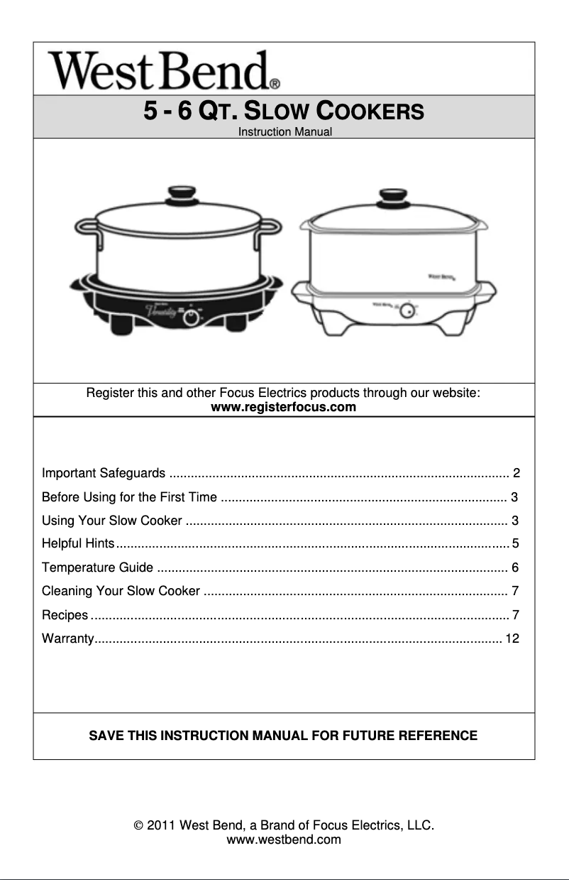 Page 1 de la notice Manuel utilisateur WestBend 84716