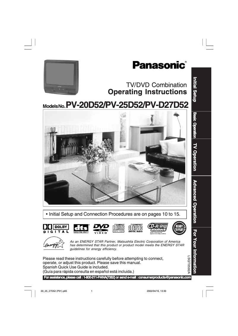 Page 1 de la notice Manuel utilisateur Panasonic PV-27D52