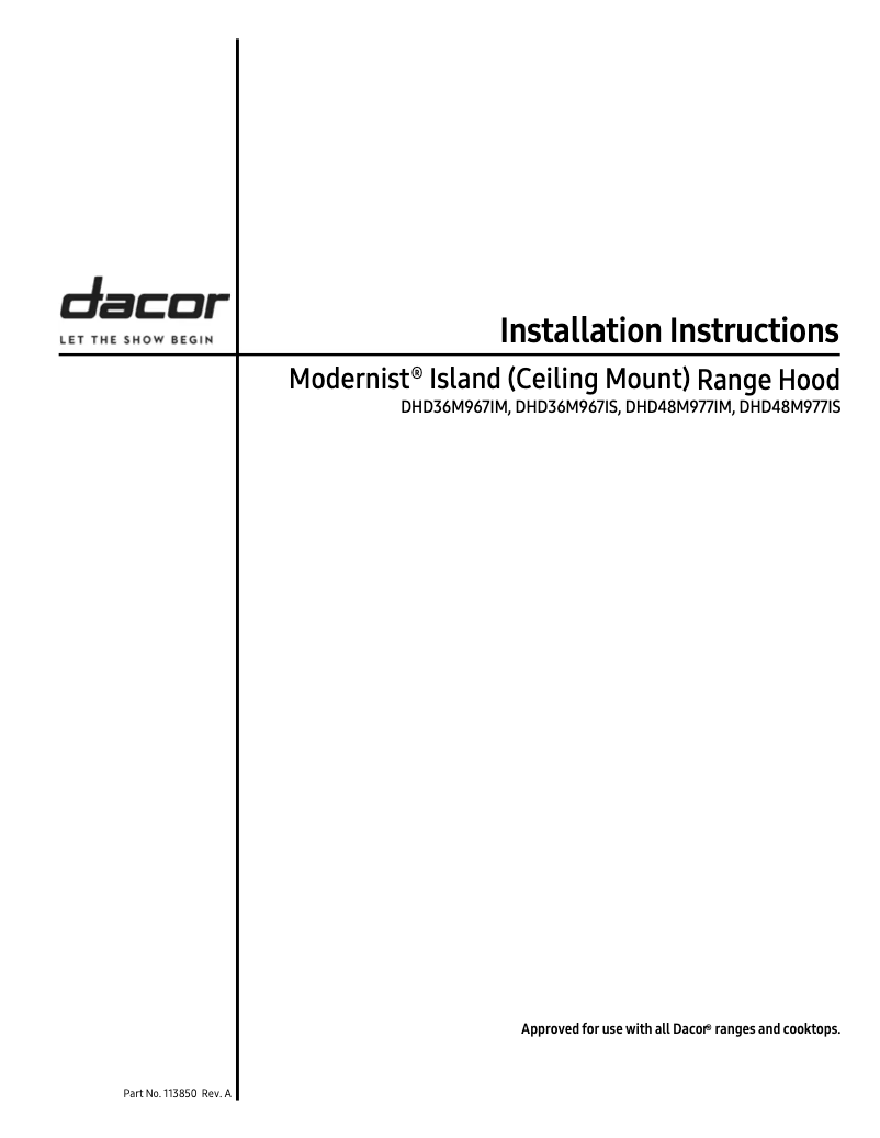Page 1 de la notice Guide d'installation Dacor DHD36M967IM