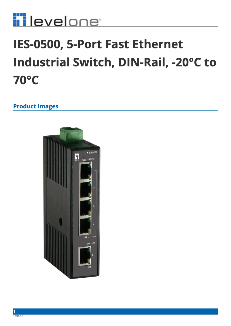 Page 1 de la notice Fiche technique LevelOne IES-0500