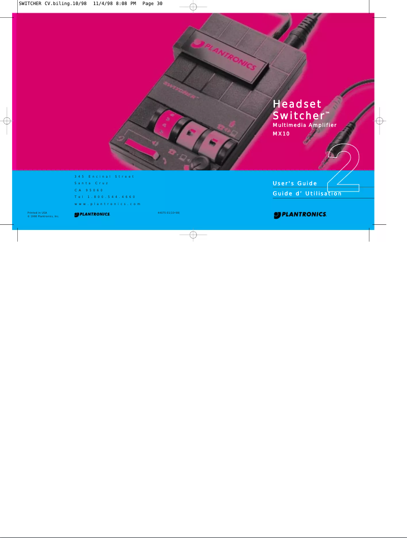 Page 1 de la notice Manuel utilisateur Plantronics MX10