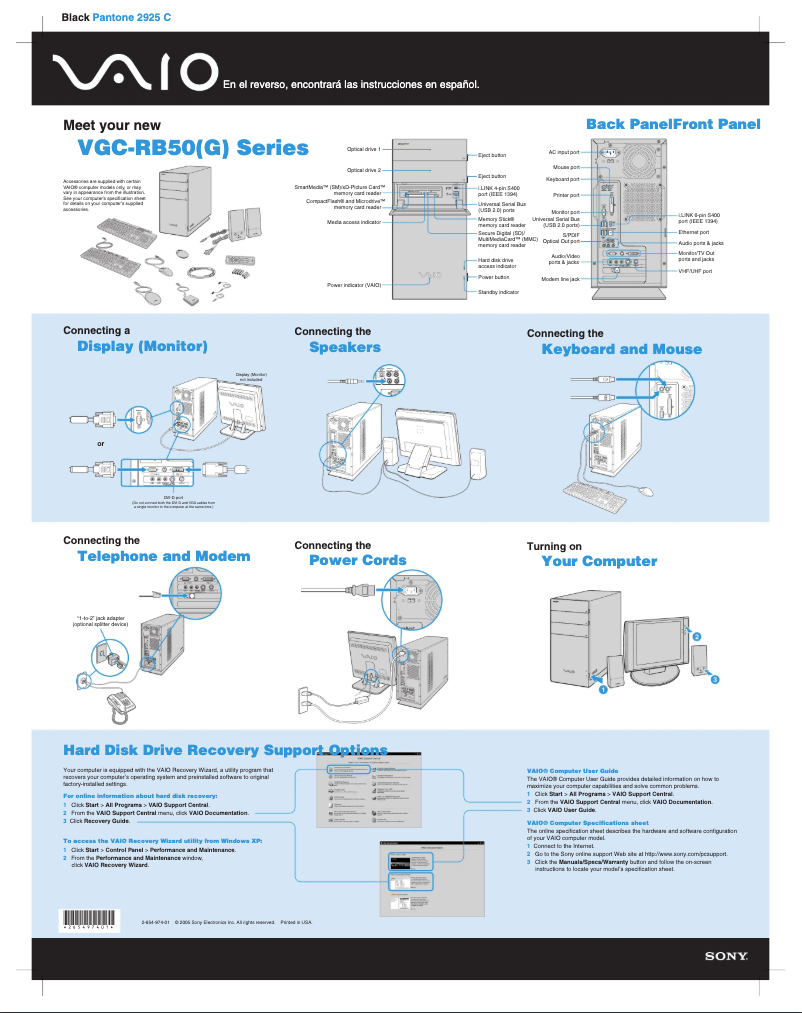 Page 1 de la notice Guide d'installation Sony Vaio VGC-RB56G