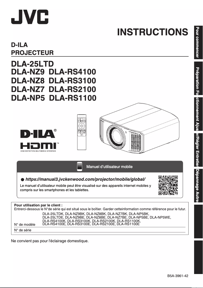 Page 1 de la notice Manuel utilisateur JVC DLA-NZ7
