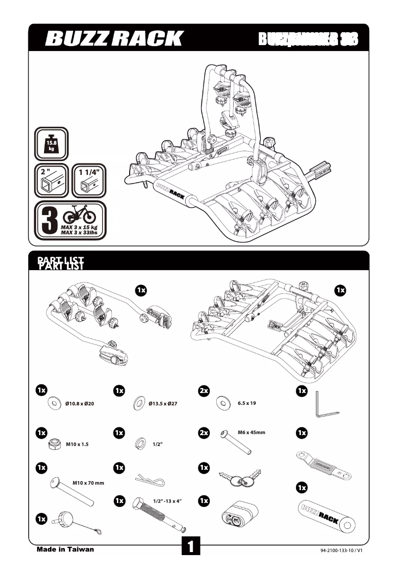 Page 1 de la notice Manuel utilisateur Buzz Rack Buzzrunner H3