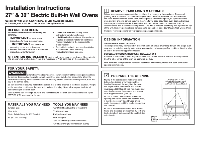 Page n°1 - Guide d'installation GE CTS70DM2NS5