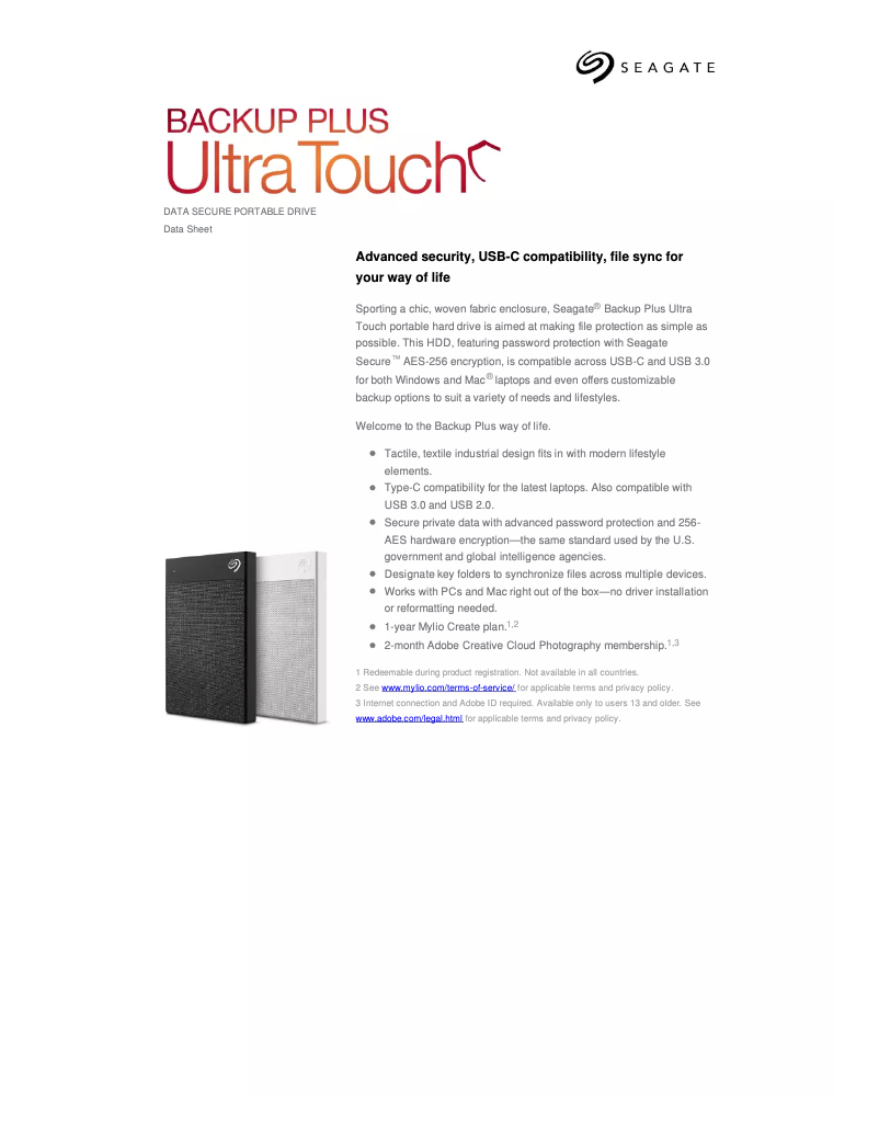 Page 1 de la notice Fiche technique Seagate Backup Plus Ultra Touch