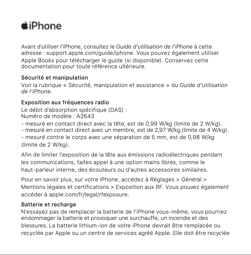 Page 1 de la notice Manuel utilisateur Apple iPhone 13 Pro Max