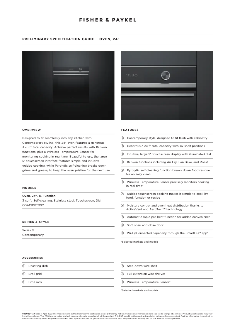 Página 1 del manual Ficha técnica Fisher & Paykel OB24SDPTDX2