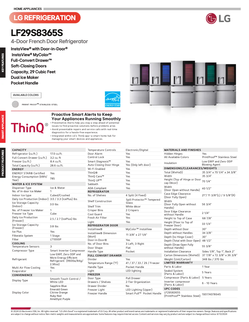 Page 1 de la notice Fiche technique LG LF29S8365S