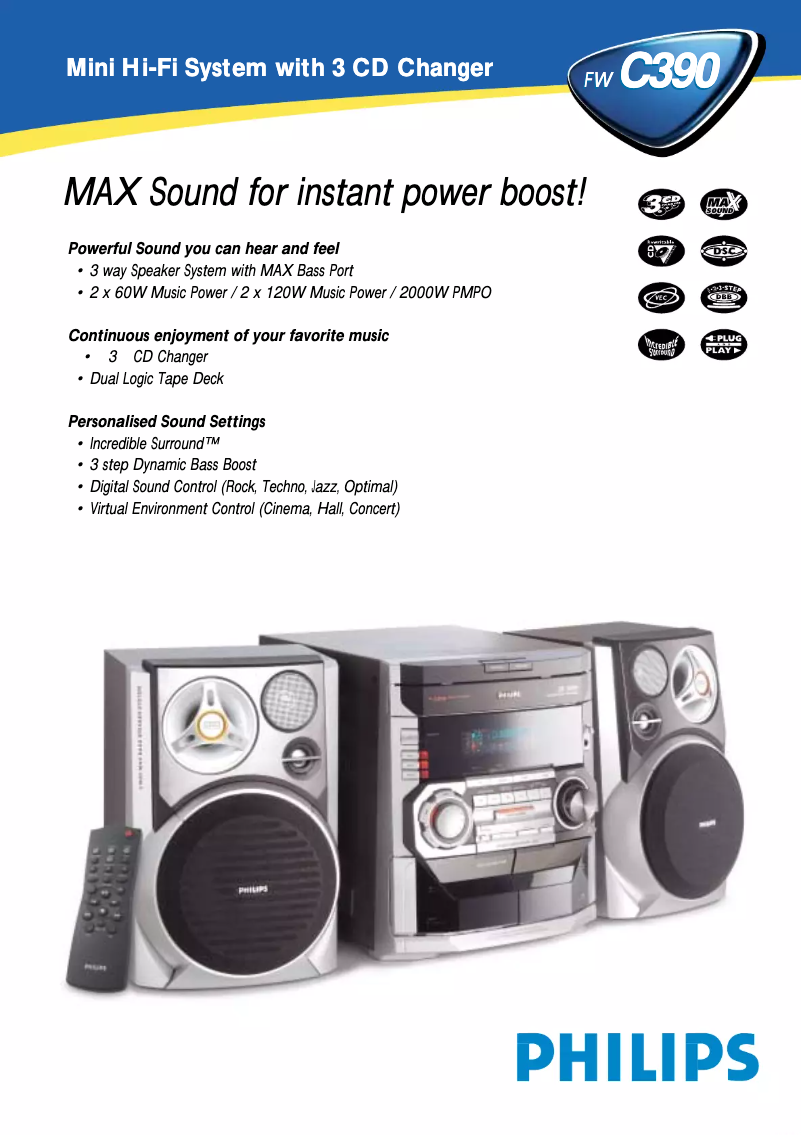 Page 1 of the manual Technical Sheet Philips FW-C390