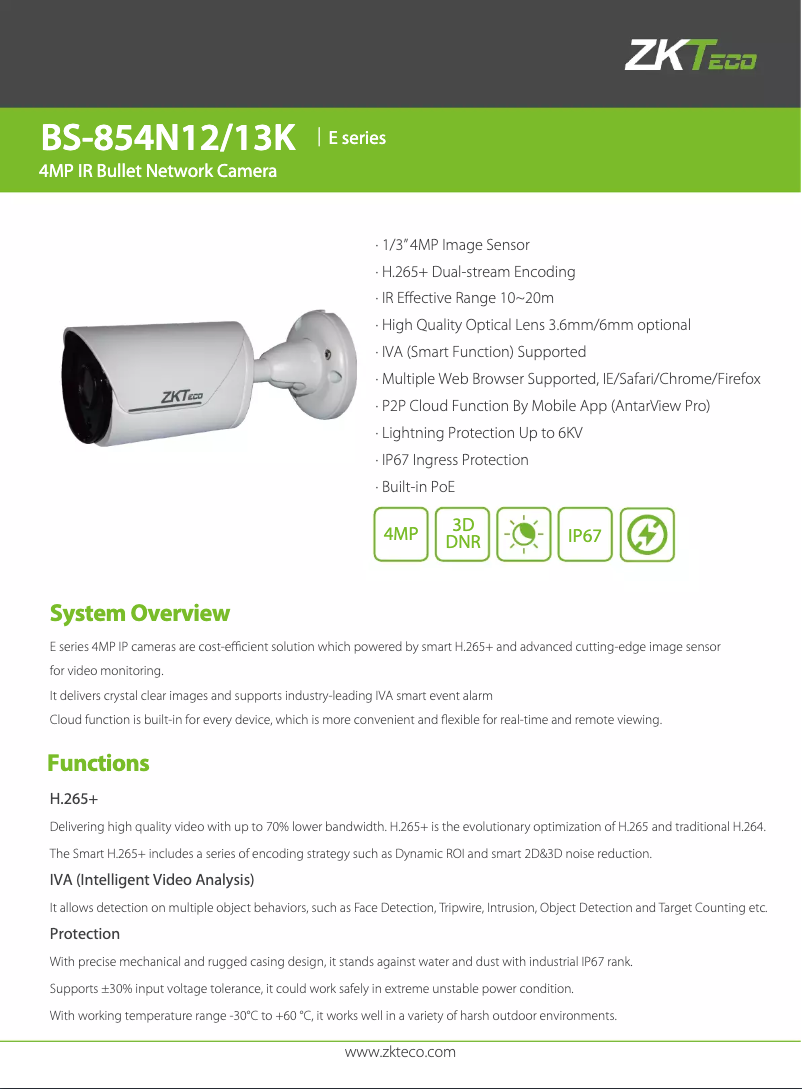 Page 1 de la notice Manuel utilisateur ZKTeco BS-854N12K