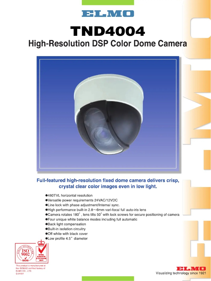 Page 1 de la notice Fiche technique Elmo TND4004