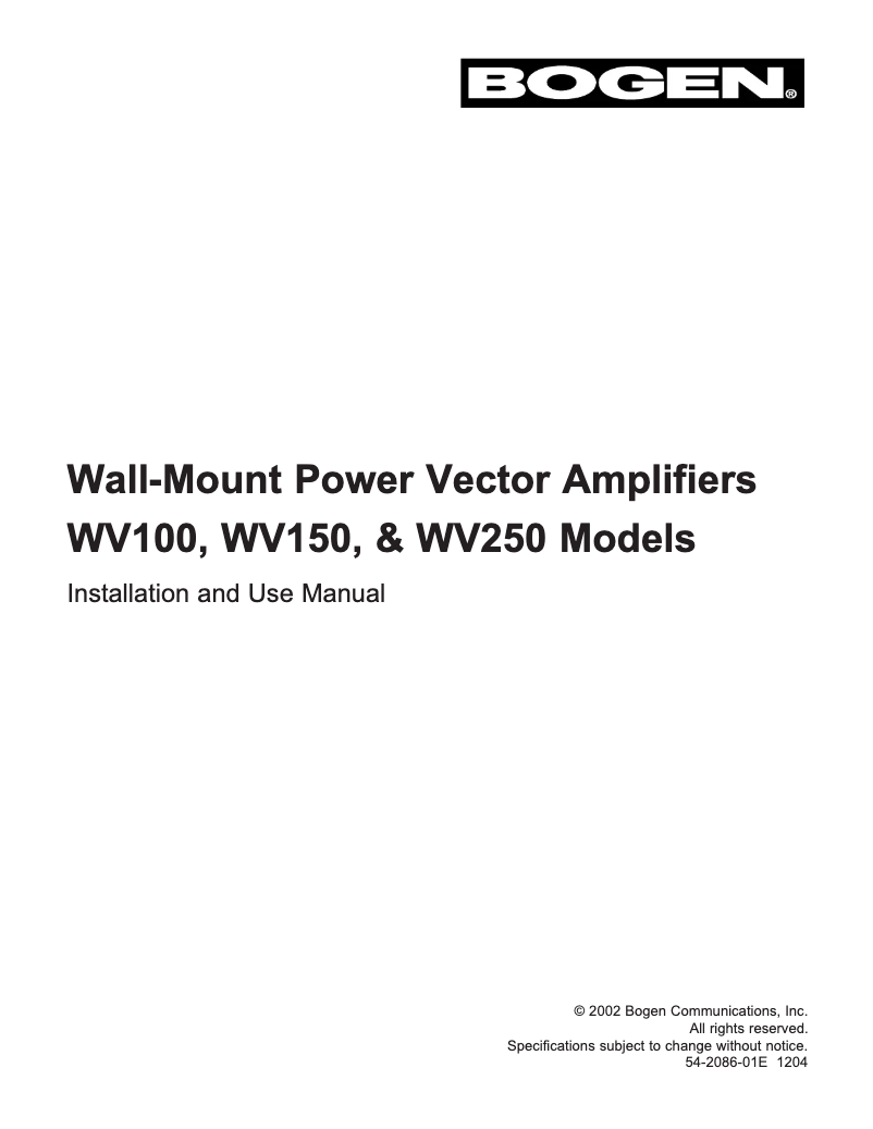 Page 1 de la notice Manuel utilisateur Bogen WV150