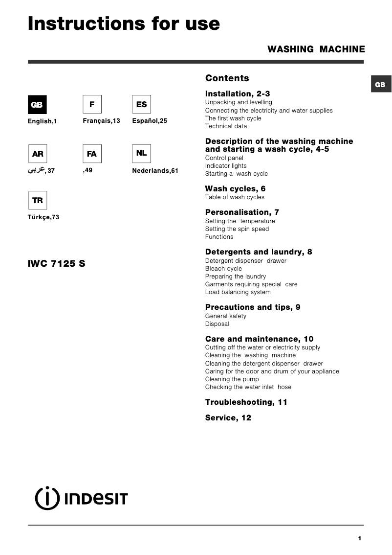 Página 1 del manual Manual de usuario Indesit IWC 7125 S (EU)