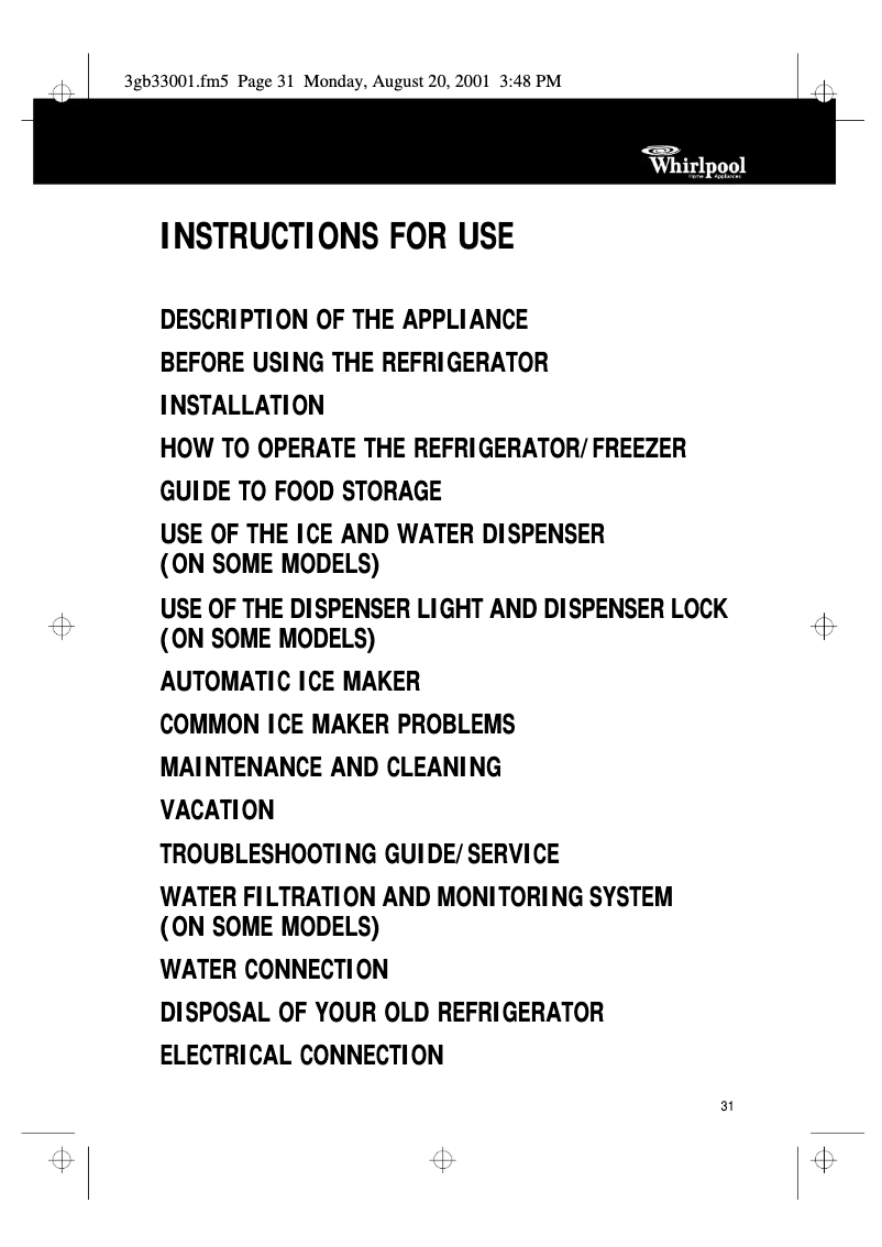 Página 1 del manual Manual de usuario Whirlpool ART 686/M/YE/LH