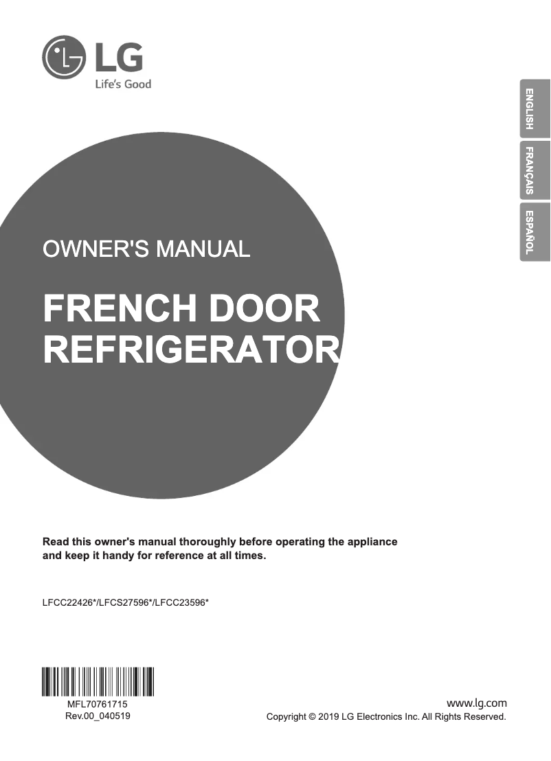 Page 1 of the manual User Manual LG LFCS27596S