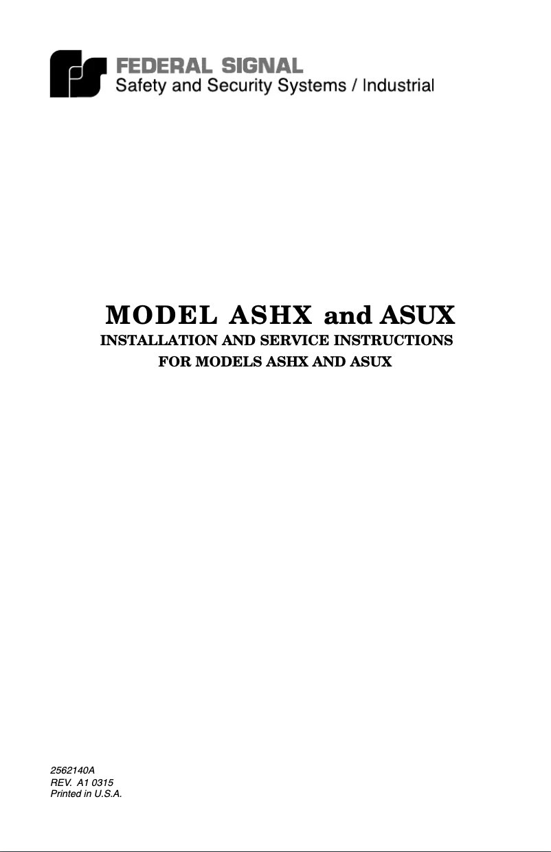 Page 1 of the manual User Manual Federal Signal ASUX-024